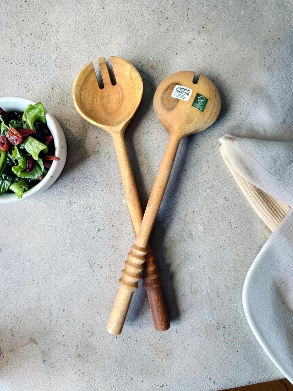 🆕 Crate&Barrel Acacia Burke Wood Salad Servers, Set of 2
